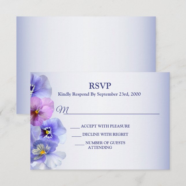 Cartons Réponse Purple Rose Lilac Pansy Fête de Mariage Floral (Devant / Derrière)