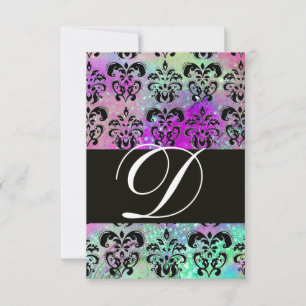 CARTONS RÉPONSE PURPLE TURQUOISE AQUA BLUE BLACK DAMASK MONOGRAM R
