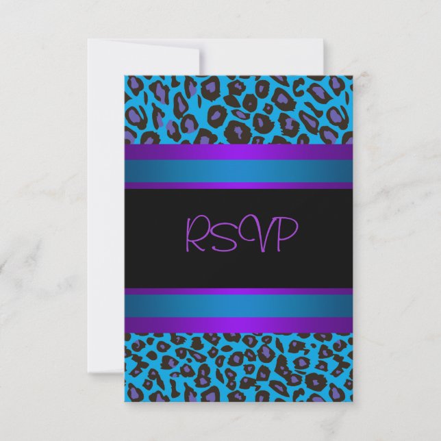 Cartons Réponse Purple Turquoise Leopard Sweet 16 Anniversaire Fêt (Devant)