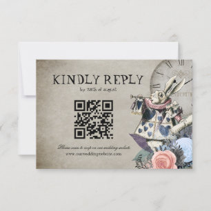 Cartons Réponse QR Code Dusty Blue Alice en Wonderland Mariage