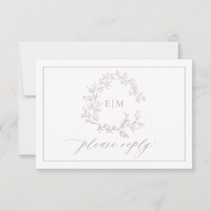 Cartons Réponse QR Code Dusty Rose Leafy Crest Monogram Mariage