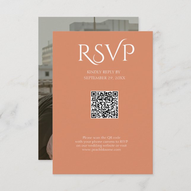 Cartons Réponse QR Code Modern Minimalistic Deep Copper Wedding (Devant / Derrière)