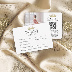 Cartons Réponse QR Code & Photo Elegant Quinceañera Gold Crown