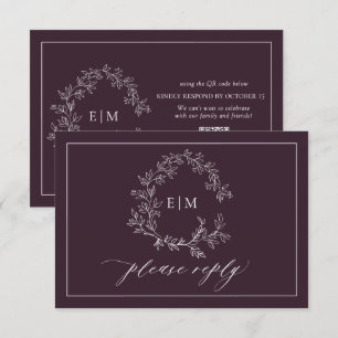 Cartons Réponse QR Code Plum violet poitrine feutrée Mariage de mo