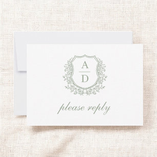 Cartons Réponse QR Code Sage Green Crest Monogram Mariage