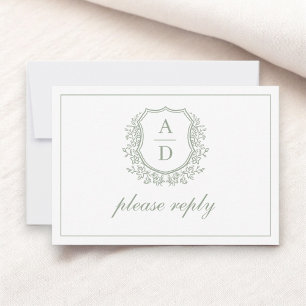 Cartons Réponse QR Code Sage Green Crest Monogram Mariage