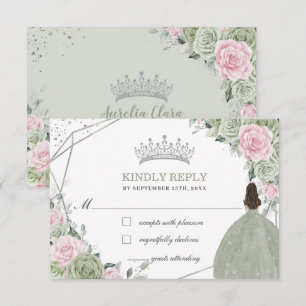 Cartons Réponse Quinceañera Anniversaire Sage Vert Doux Rose Flora