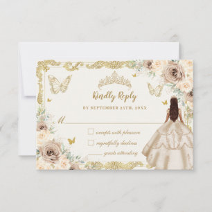 Cartons Réponse Quinceañera Champagne Floral Robe Princesse Or