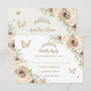 Cartons Réponse Quinceañera Champagne Gold Floral Papillons