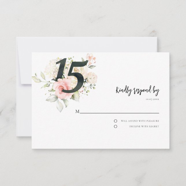 Cartons Réponse Quinceanera florale rose 15e anniversaire Script (Devant)