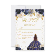 Quinceañera princesse florale bleu marine