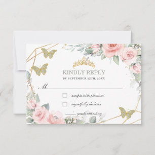 Cartons Réponse Quinceañera rose Floral Sage Papillons verts