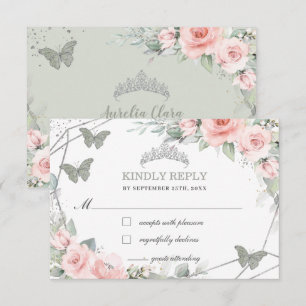 Cartons Réponse Quinceañera rose Floral Sage Papillons verts
