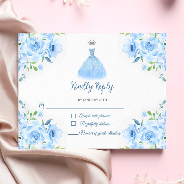 Cartons Réponse Quinceanera Silver Blue Floral Gown (Créateur téléchargé)