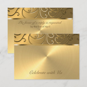 Cartons Réponse Quinceanera Toute Gold Filigree Swirl bordure