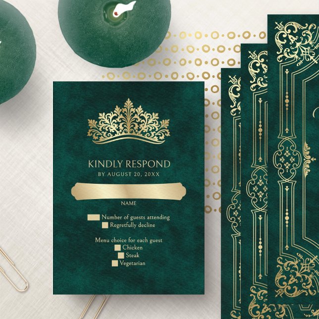 Cartons Réponse Quinceanera verte Tiara Couronne élégante (Créateur téléchargé)