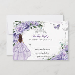 Cartons Réponse Quinceanera Violet Lavande Lilas Floral Princesse
