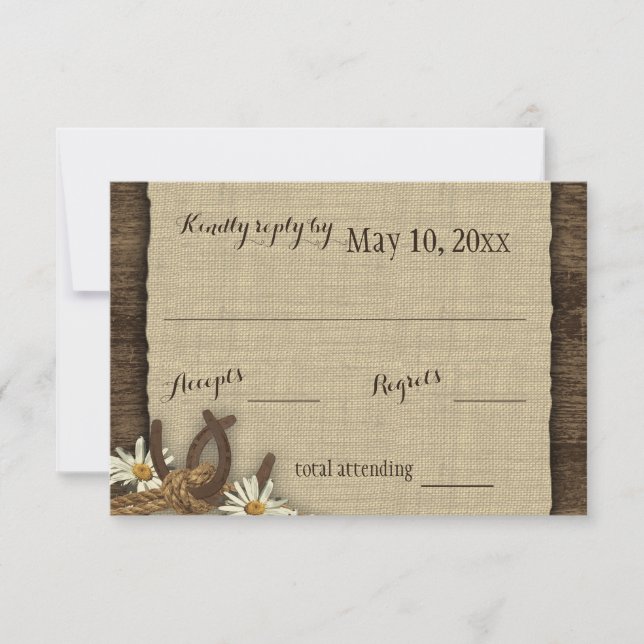 Cartons Réponse Réaction au Burlap rustique en fer à cheval et en  (Devant)