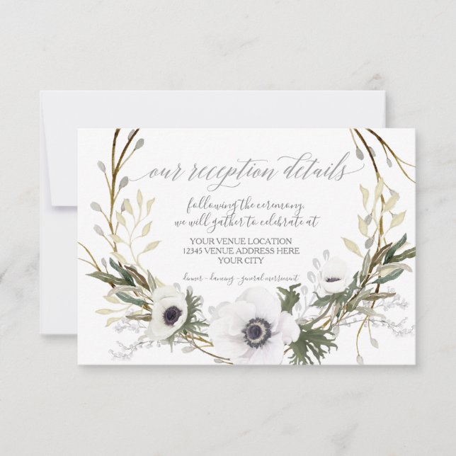 Cartons Réponse Réception Anémonique Floral BOHO Wreath Aquarelle (Devant)