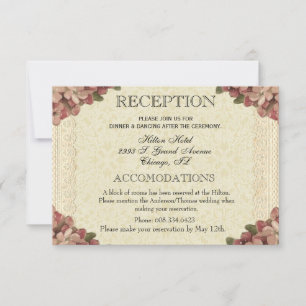 Cartons Réponse Réception de mariage florale Roses roses Vintages