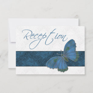 Cartons Réponse Réception de mariage Papillon Brocart bleu