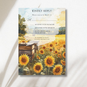 Cartons Réponse Récolte de Tournesols Ruchers Mariage Champêtre Au