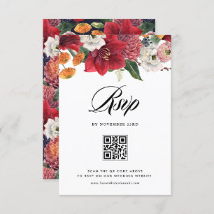 Cartons Réponse Red Amaryllis Botanical Winter Wedding QR Code