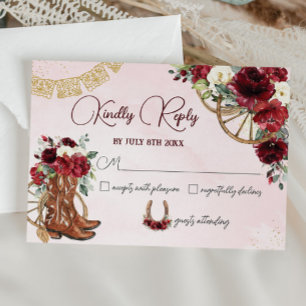 Cartons Réponse Red Burgundy Floral Charro West Quinceañera Répons