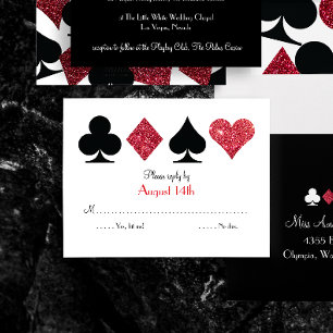 Cartons Réponse Red Faux Parties scintillant Las Vegas Wedding RSV