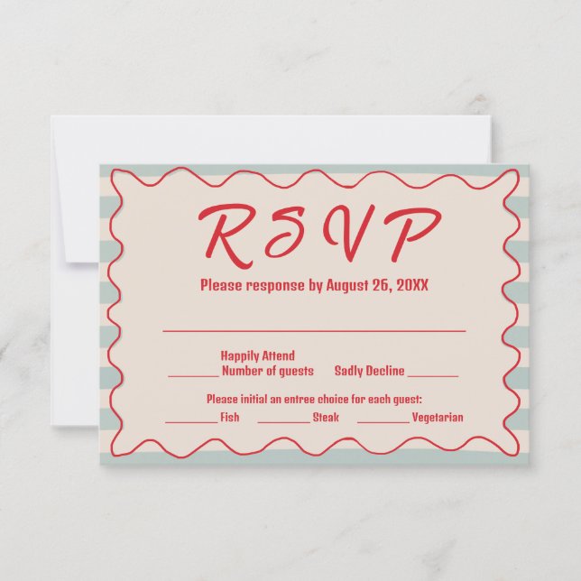 Cartons Réponse Red Script Blue Stripes QR Code Retro Wedding (Devant)