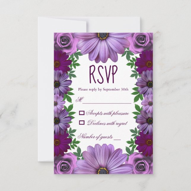 Cartons Réponse Regal violet Mariage floral (Devant)