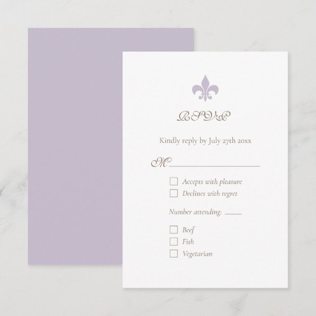 Cartons Réponse Régence Française Purple Fleur de Lis Chic (Devant / Derrière)