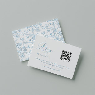 Cartons Réponse Regency Blue Chinoiserie Mariage QR Code