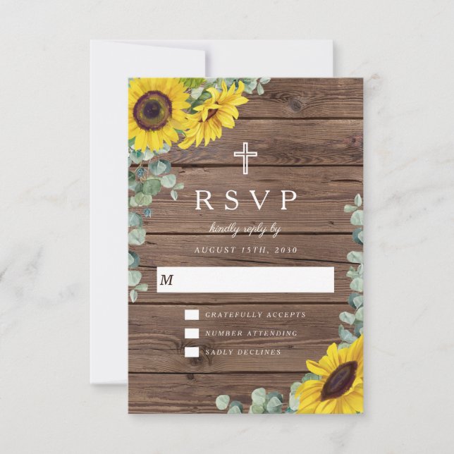 Cartons Réponse Religieux Rustique Floral Tournesol Grange Mariage (Devant)