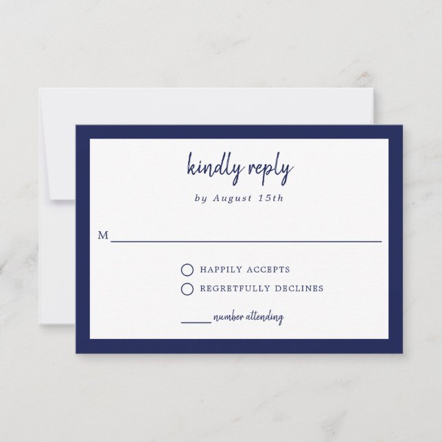Cartons Réponse Répondre Bleu Mariage Élégant Script simple (Devant)
