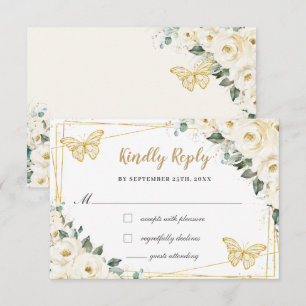 Cartons Réponse Répondre Ivory White Floral Gold Quinceañera Princ