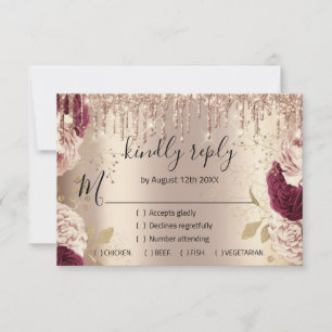 Cartons Réponse Répondre Mariage Paillettes Couronne Mariée Or Ros