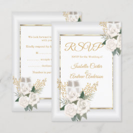 Cartons Réponse Répondre Mariage Rose Blanche Floral Champagne Or