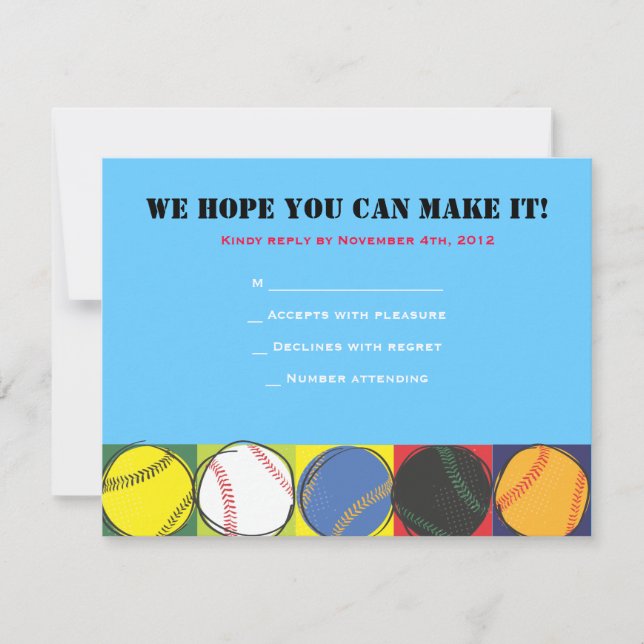 Cartons Réponse Retro Baseball Theme Bar Bat mitzvah Répondre cart (Devant)