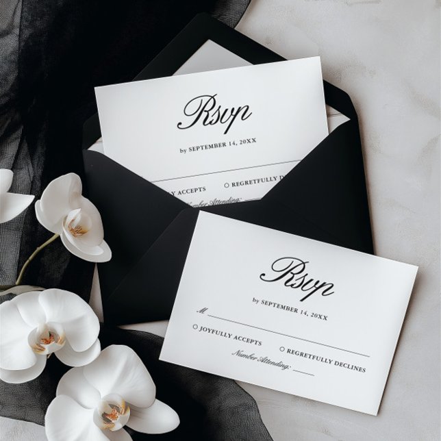 Cartons Réponse Retro Black & White Elegant Wedding (Retro Black & White Elegant Wedding RSVP Card)