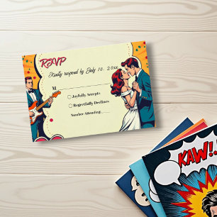 Cartons Réponse Retro Romantic Bride et Groom Comic Style Mariage