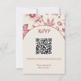 Cartons Réponse Rich Rouge Français Floral Toile Floral QR Code