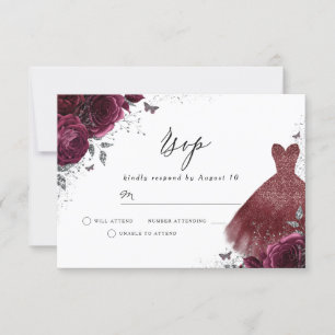Cartons Réponse Robe bordeaux et fleurs d'anniversaire de mariage