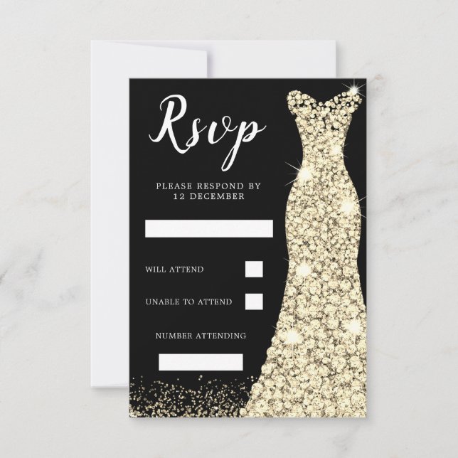 Cartons Réponse Robe d'étincelle d'or Fête d'anniversaire Mariée N (Devant)