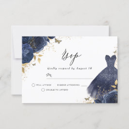 Cartons Réponse Robe Rose Bleu Nuit et Or Fête de Mariage Annivers