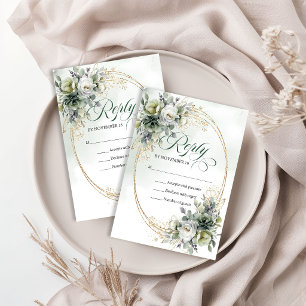 Cartons Réponse Romance Bohème Vert Poussiéreux Mariage Botanique