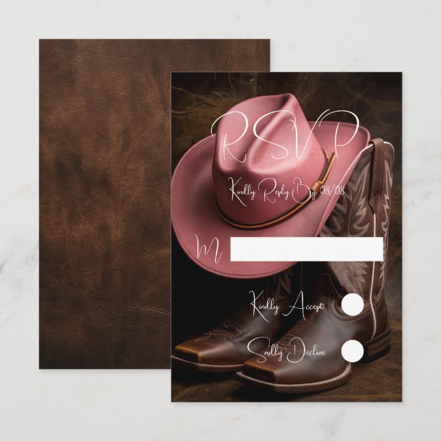 Cartons Réponse Romance rustique : Bottes et Mariage Casquette (Devant / Derrière)
