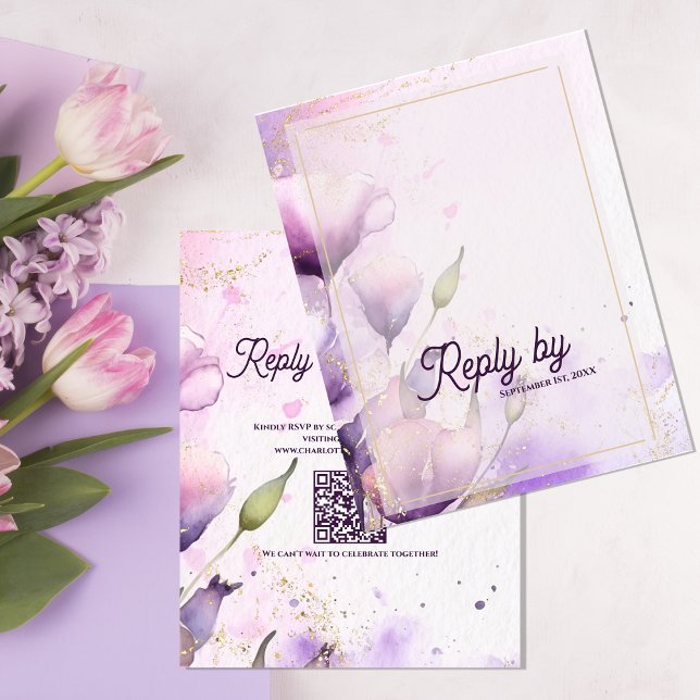 Cartons Réponse Romantic Lavender Gold Floral Wedding Reply By (Romantic Lavender Gold Floral Wedding Reply By RSVP Card)
