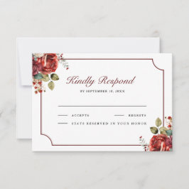Cartons Réponse Romantic Red Roses Floral Wedding