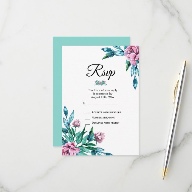 Cartons Réponse Romantique Feminine Floral 40e anniversaire (Devant/Arrière en situation)